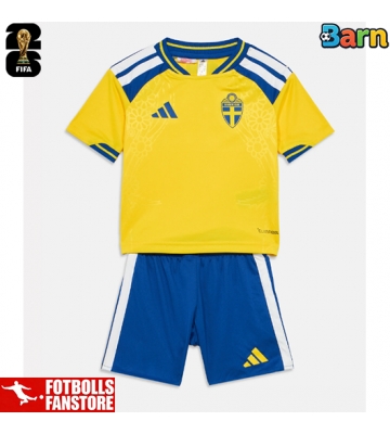 Sverige Hemmatröja Barn VM 2026 Kortärmad (+ Korta byxor)